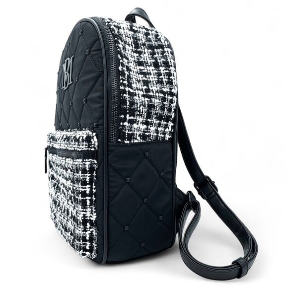 Badgley Mischka Backpack Tweed Quilted Studded Black White New With Tags - Picture 3 of 8